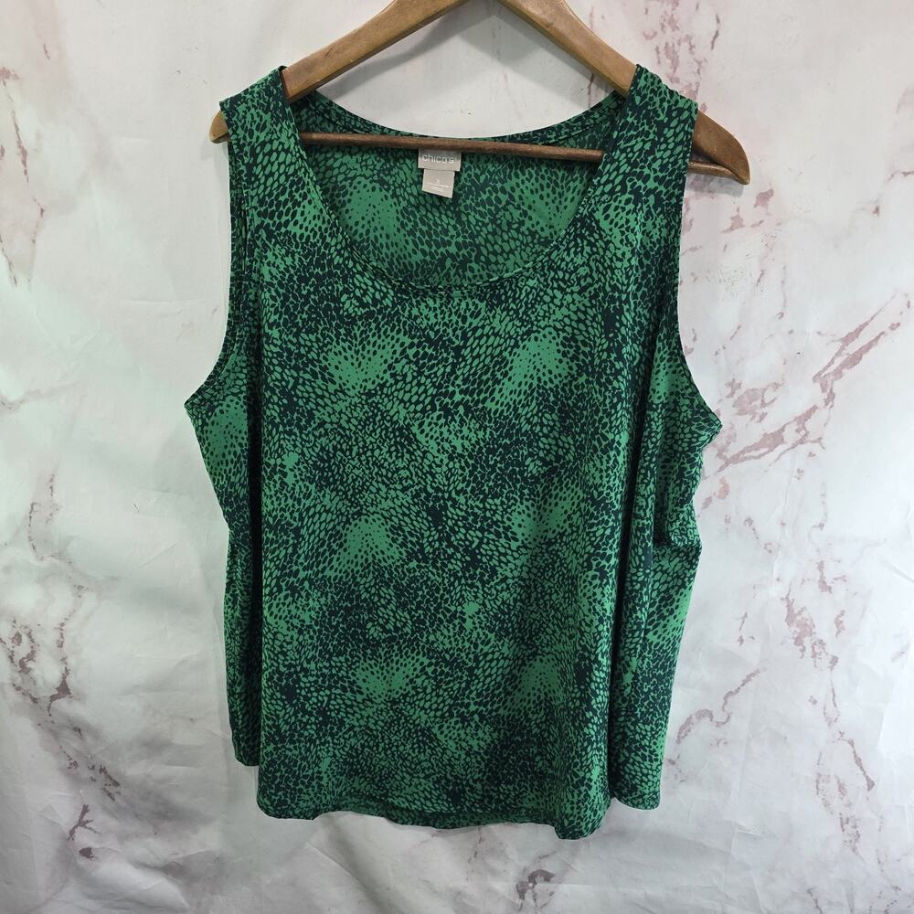 Chicos Tank Top Womens 3 XL Green Blouse Snake Snakeskin Print
